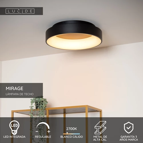 Lucide MIRAGE - Lámpara de techo - Ø 45 cm - LED Regul. - 1x33W 2700K - Negro - USP